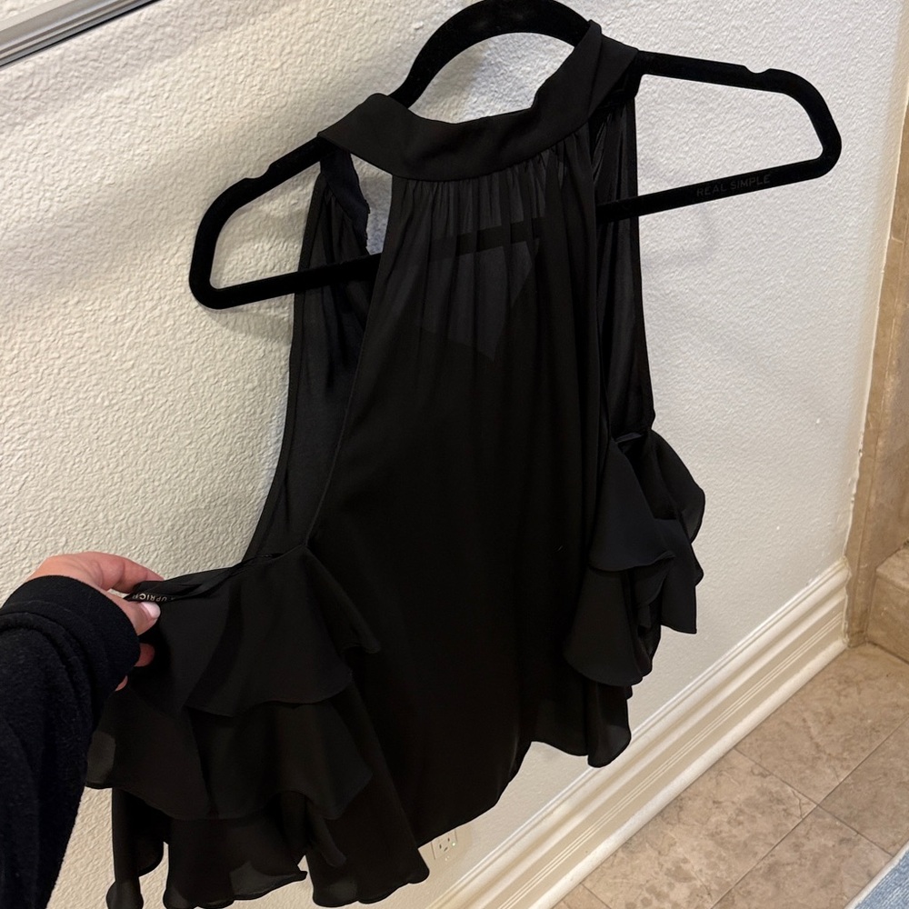 Amanda Uprichard Black Ruffled Blouse